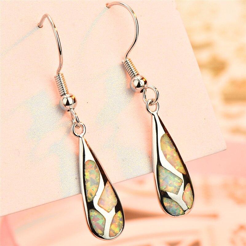 Luxe Style Teardrop Stone Blue White Fire Opal Earrings For Women 925 Sterling Silver Filled Long Dangle Drop Earrings Jewelry