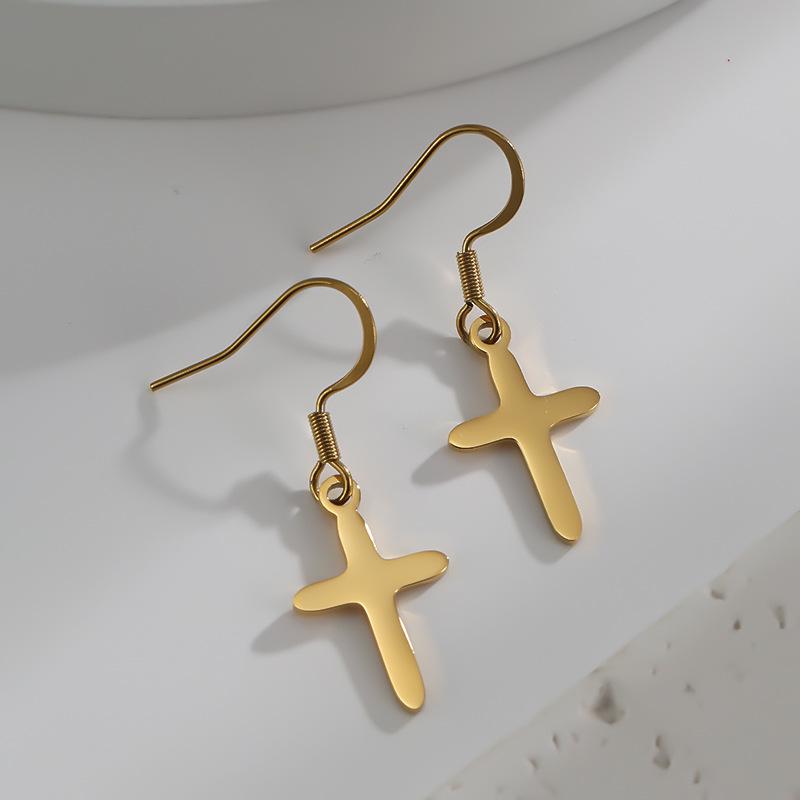Stainless Steel Cross Pattern Pendant Earrings