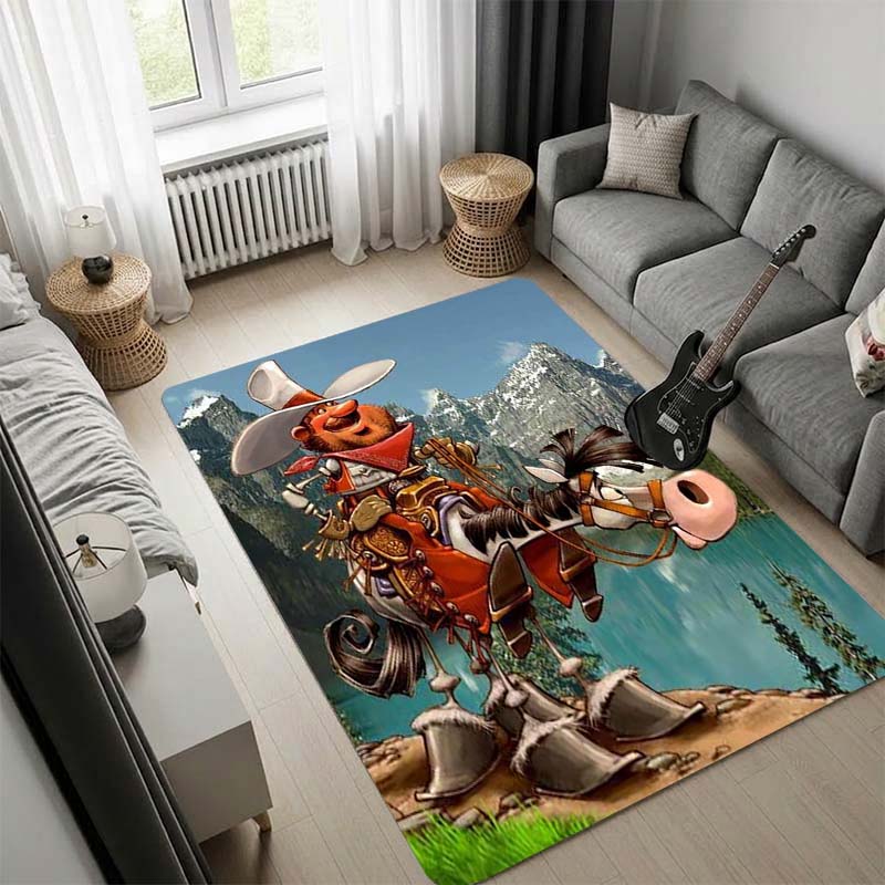 Surreal Weird Western Cowboy Fantasy Art Area Rug Non‑Slip Floor Mat Carpet Vintage Painting Print for Living Room Bedroom Decor