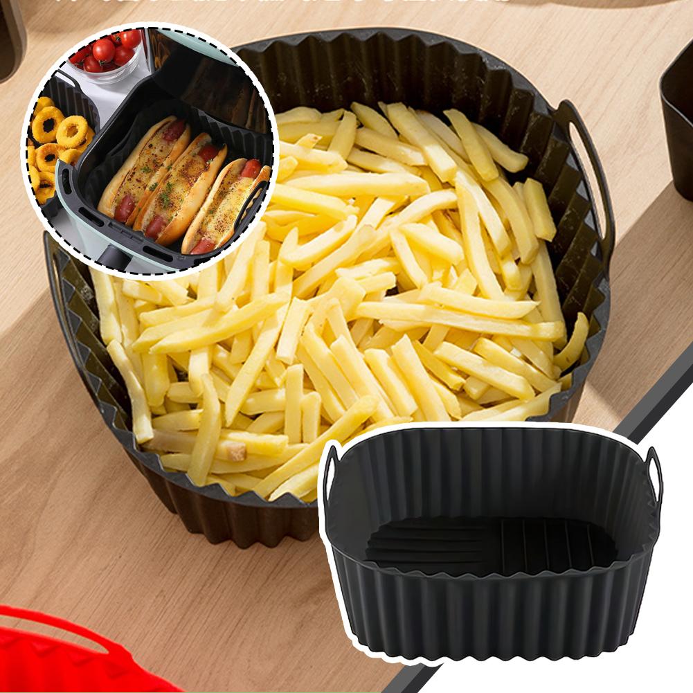 Reusable Silicone Air Fryer Liner Square 21cm Non-Stick Basket Mat for Healthy Cooking Easy Cleanup Oven Microwave Safe