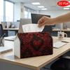 1pc 2D Flat Romantic Victorian Tissue Box | Heart Damask In Red, Printed On Both Sides, Polyester, Sturdy Napkin Organizer For Vehicle, Kitchen, Dinin
