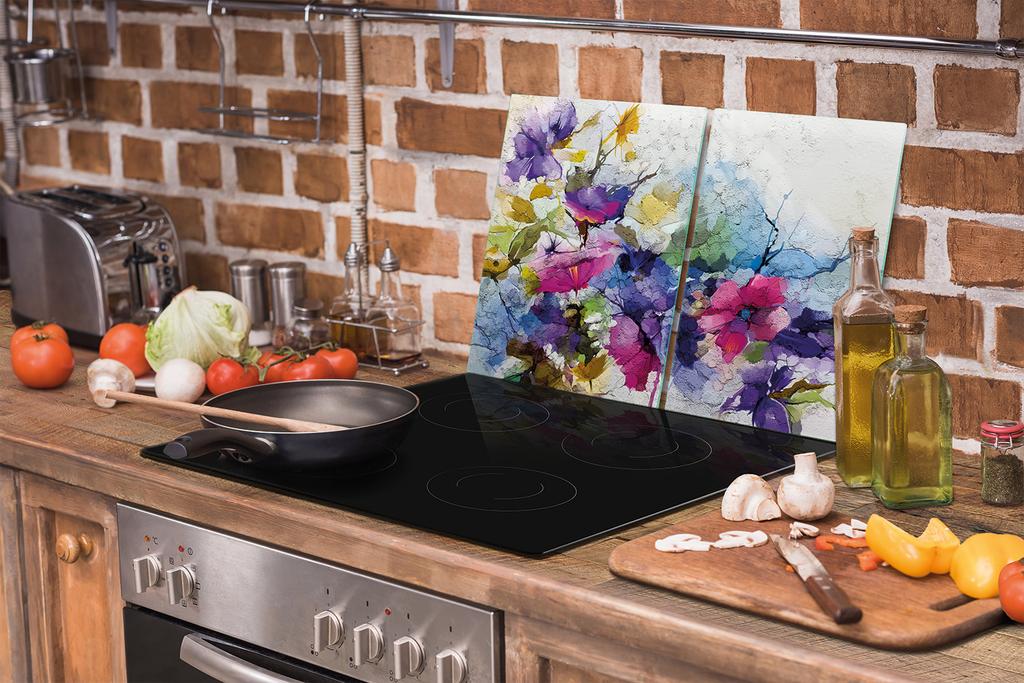 SZKLANA PŁYTA OCHRONNA NA KUCHENKĘ 75x52 KWIATY