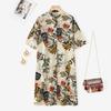 ZANZEA Women Casual Stand Collar Half Sleeve Loose Print Cotton Dress