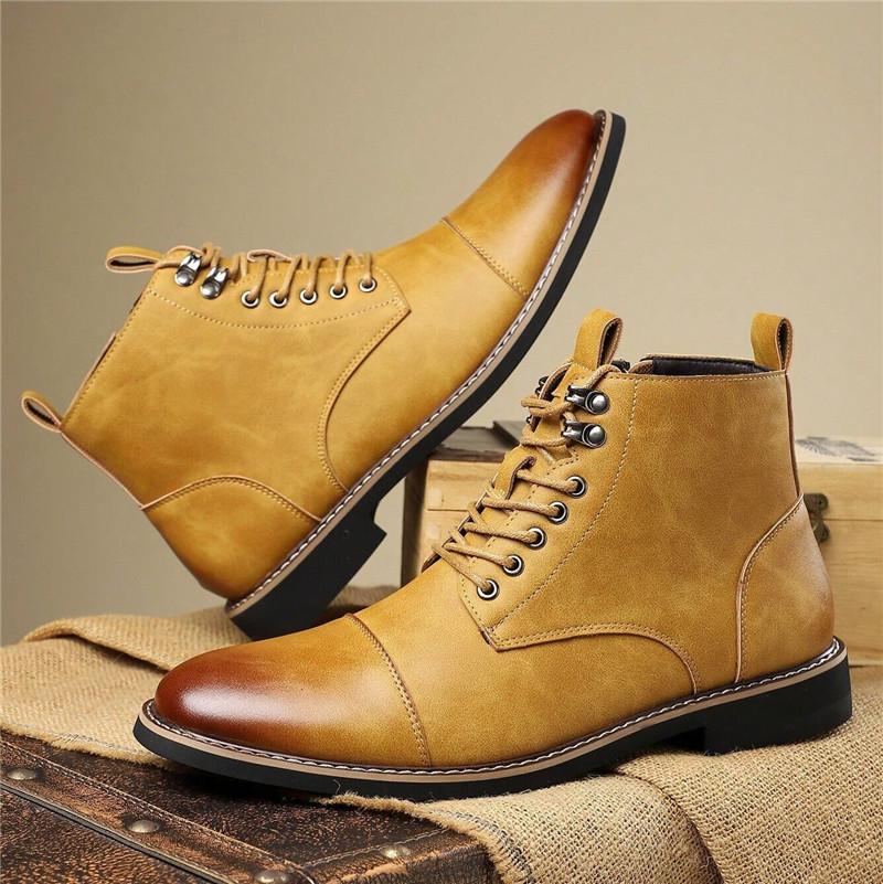 Retro Trend Designer New Men s Pointed Lace Up Casual Oxford Motorcycle Ankle Boot Male Winter High Tops Shoes Zapatos Hombre 39 жёлтый 5260₽