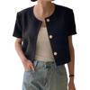 Korean Chic Puff Sleeve Short Jacket for Women - Loose, Versatile, Summer Style with Round Neck & Single-Breasted Design