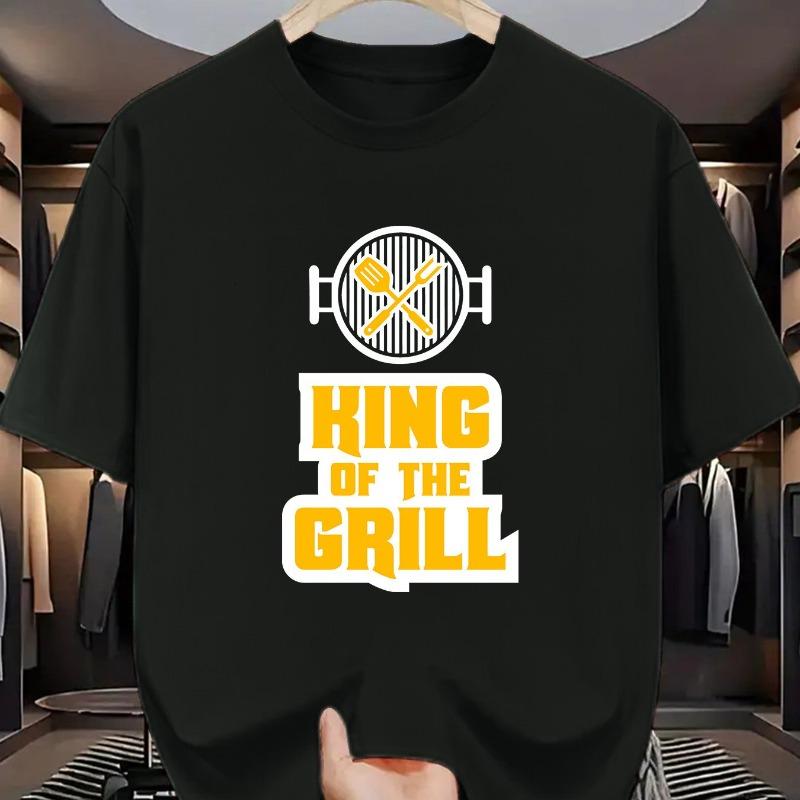 European Sizes   King of the Grill  BBQ T-Shirt - Grill & Grill Mark Print Short Sleeve Round Neck Summer Outdoor Apparel S разноцветный
