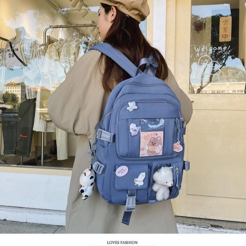 Middle School Student Backpack For Girls Cute Bear Plush Toy Backpack Large Capacity Sweet Student Schoolbag