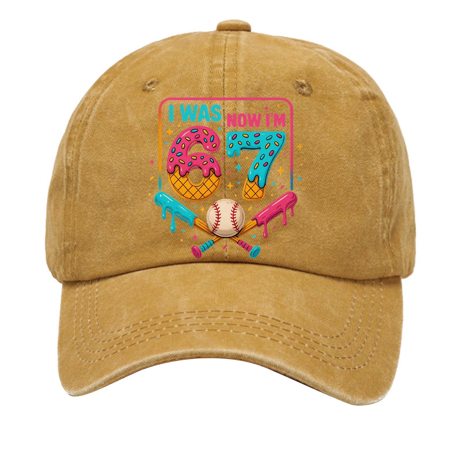 

Washed Cotton Baseball Cap With Printed Distressed Soft Top Denim Hat For Men, European And American Retro Hat One Size жовтий