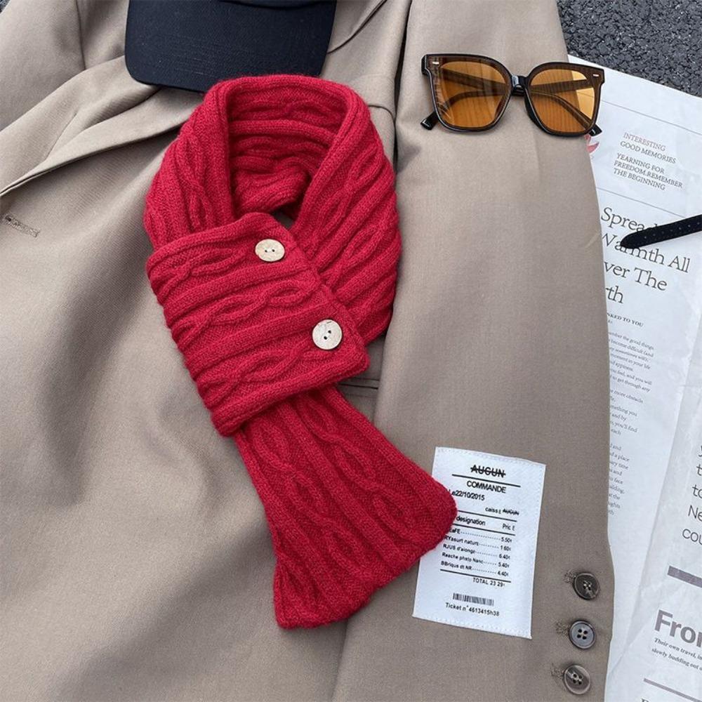 Warm Knitted Wool Scarf Winter Short Snood Neckerchief Korean Cross Neck Scarves  For Women Girl