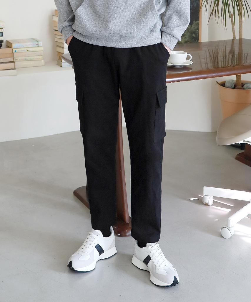 Jikeulib Brushed Fleece-Lined String Elastic Cargo Pocket Spandex Cotton Pants