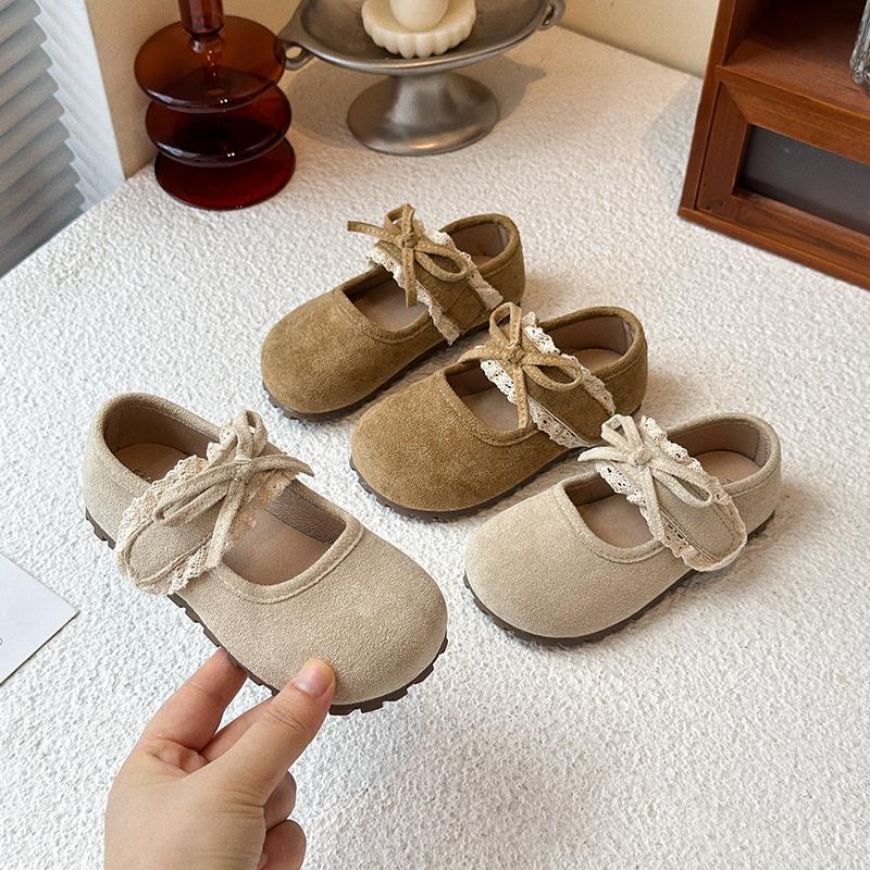Girls Shoes Khaki Lace Lace Bow Girls Princess Shoes Four Seasons Lightweight Children's Shoes