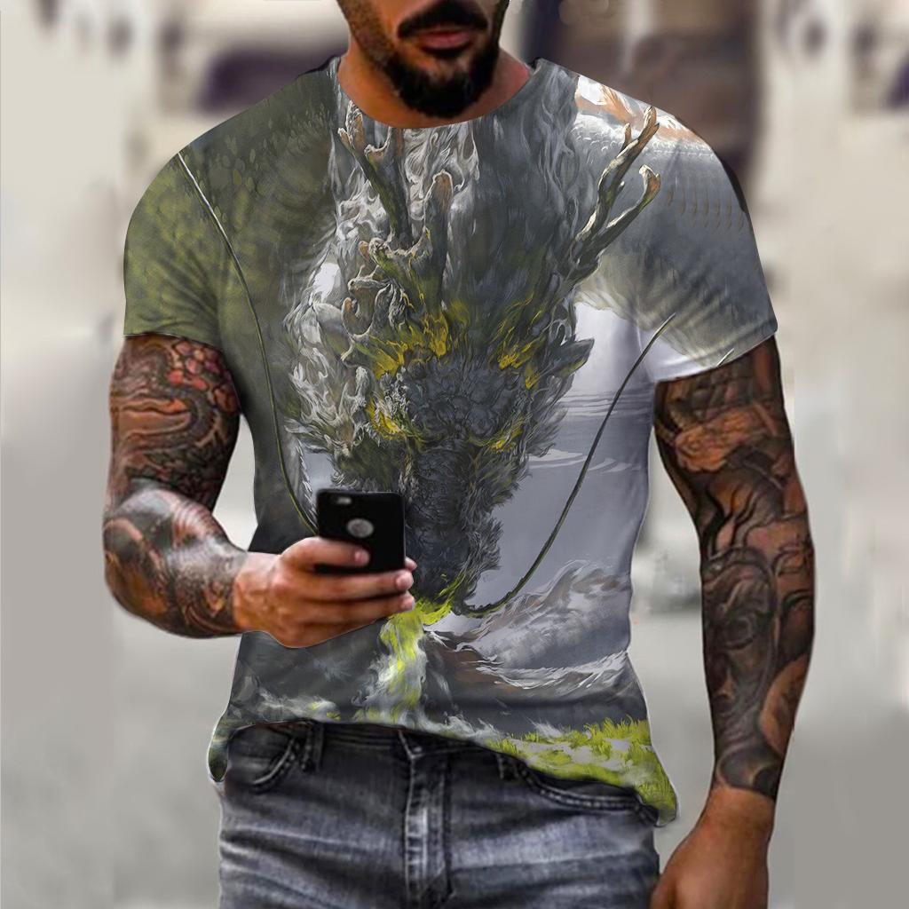 Men's T-Shirt For Men Clothing Unisex Dragon Graphic 3D Print Summer Top O-neck Short Sleeve Fashion Casual Tee Shirt Streetwear