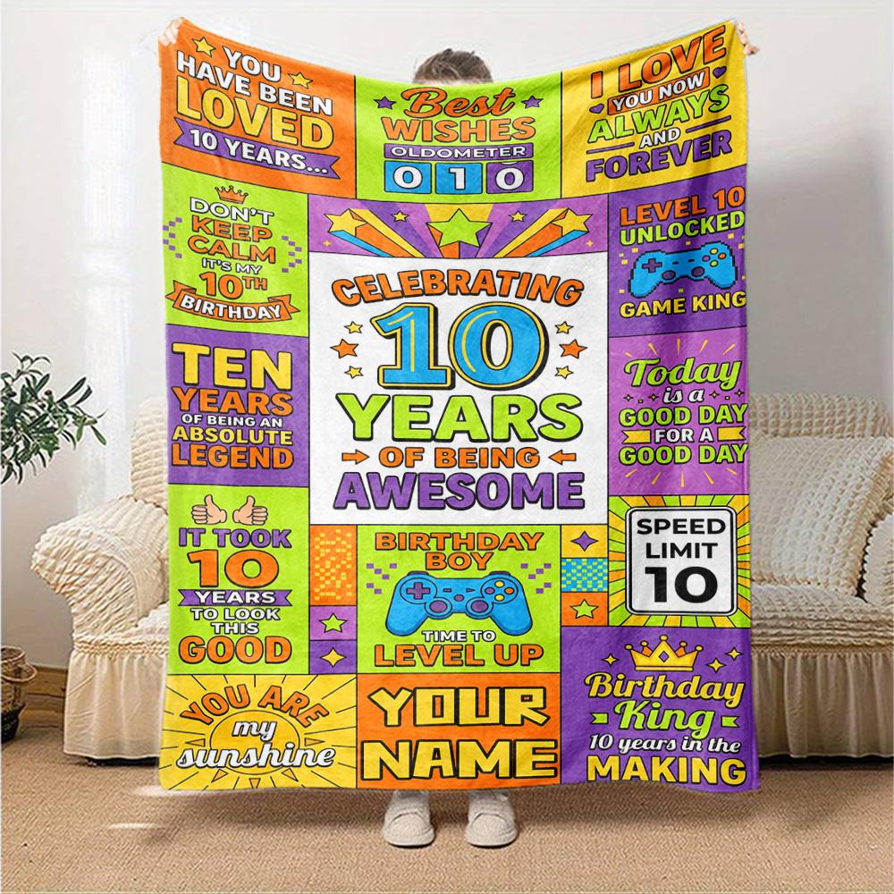 10 Years Awesome Celebratory Collage Lightweight Customize Your Name Comfortable Texture Throw For Sofa Couch Office Bed Picnics Four Seasons