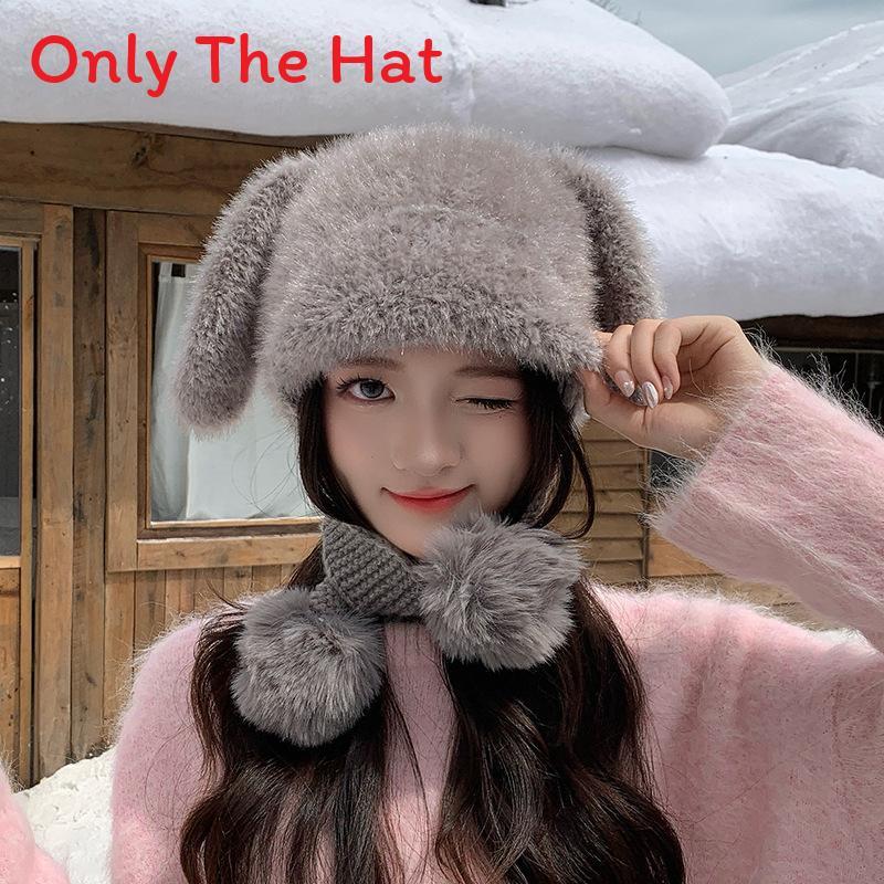 Уютная плюшевая шапка с ушками кролика для женщин, зимняя, теплая и защитная