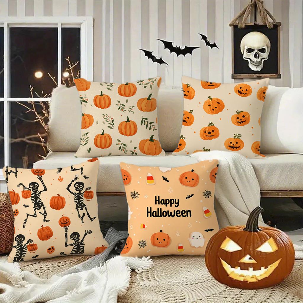 Halloween-Themed Pumpkin & Skeleton Pillowcasessuitable For Sofa Car Bedroom Decorative Cushion Cover Pillow Cover