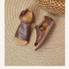 Women's Retro Handmade Flat Sandals, Open Toe with Adjustable Hook and Loop, Comfortable Casual Daily Footwear