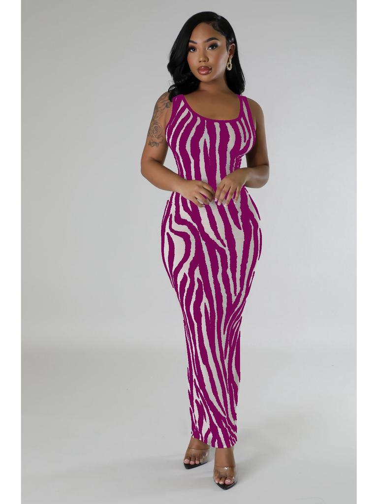 TD2768 Zebra Print Elegant Backless Two-Way Summer Dress for Women