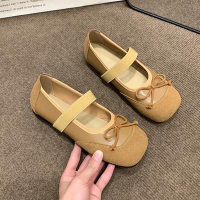 Women's Bow Flat Shoes Fall New Square Head Shallow Mouth One Line Buckle Soft Sole Non-slip Single Shoes