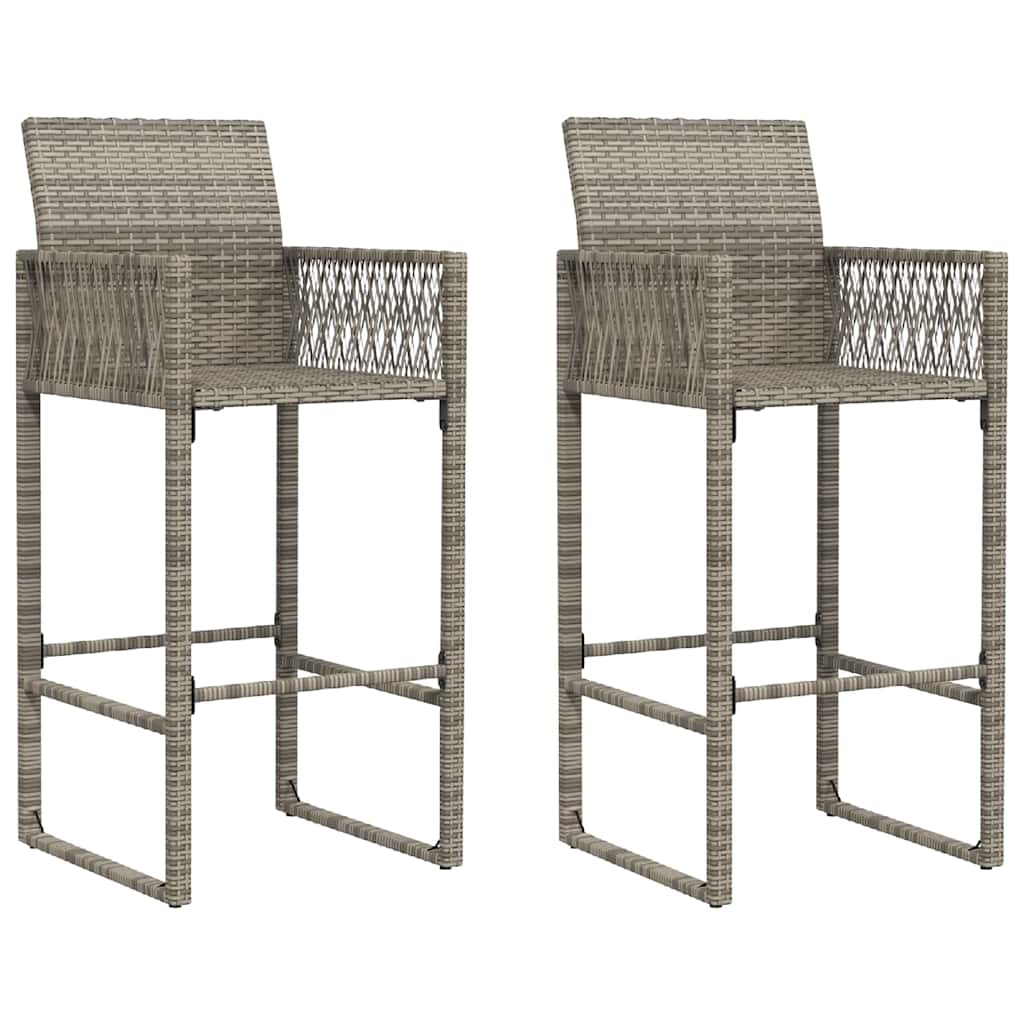 Garden Bar Stool Set 2 pcs Grey Poly Rattan