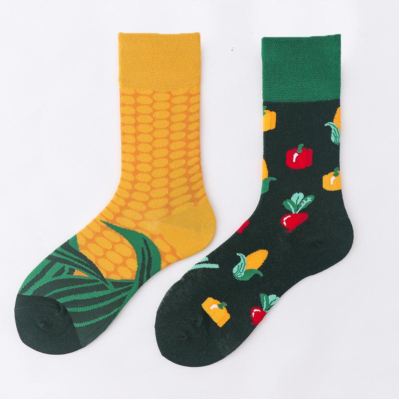 Personalized Cartoon AB Mismatched Socks Fashion Crew Couple Cotton Socks Women's Fancy Flower Fruit Tiger Print Funny Socks