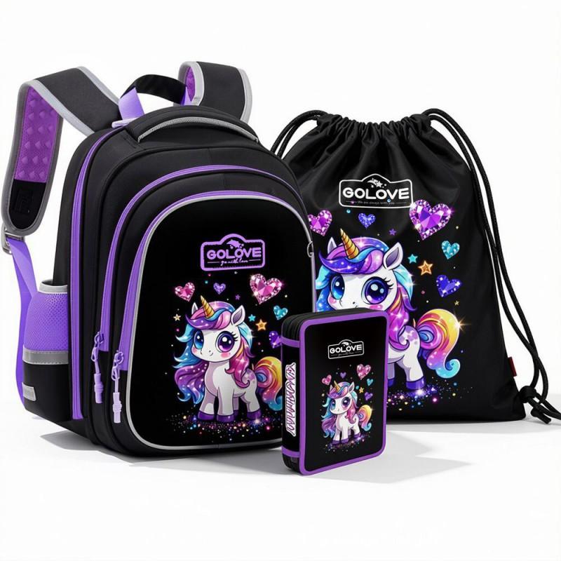 Kids School Backpack Girls Grade 1-2 Lightweight Waterproof Oxford Fabric With Air Cushion Straps Cartoon Design