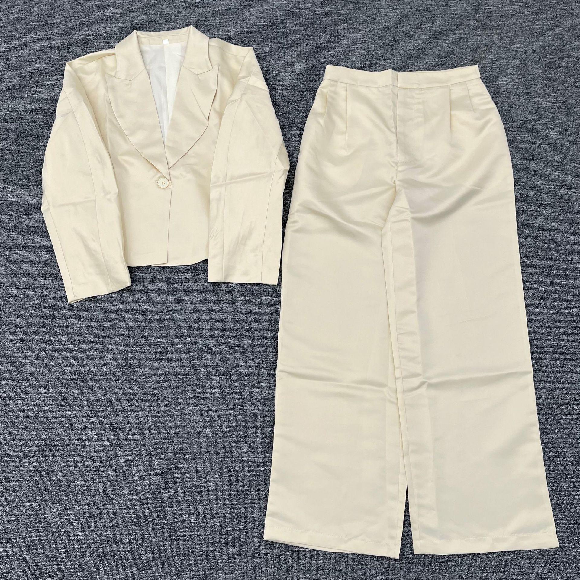 

Autumn/Winter 2024 Women s V-Neck Blazer & High-Waisted Wide-Leg Pants Set L грязно-белый