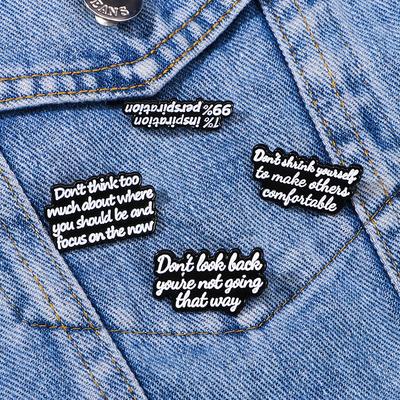 4 Black Encourage Motivational Phrase Enamel Brooches Don't Look Back You're Not Going That Way Admonition Letter Lapel Pins