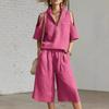 Women's Two Piece Set Cold Shoulder Short Sleeve Shirt Bermuda Shorts Casual Summer Outfit