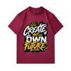 Men's 100% Cotton Crew Neck Short Sleeve T-Shirt, Create Your Own Future Graffiti Crown Print Casual Comfortable Summer Tee for Daily Wear