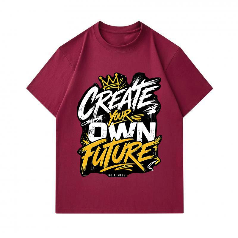 Men's 100% Cotton Crew Neck Short Sleeve T-Shirt, Create Your Own Future Graffiti Crown Print Casual Comfortable Summer Tee for Daily Wear
