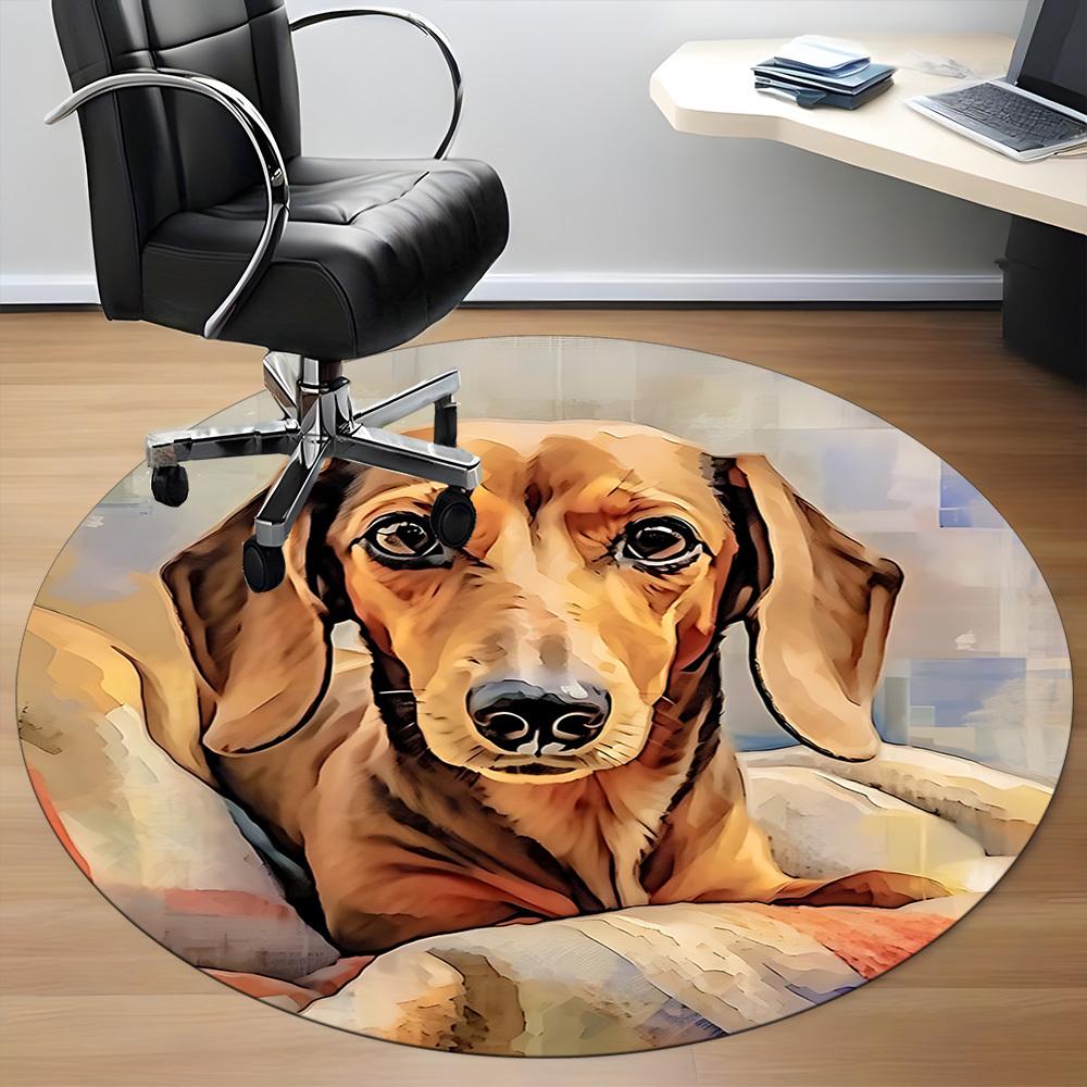1pc Dachshund Pattern Office Round Rug, Non-slip, Soft and Durable Office Rug for Interior Decoration, Perfect for Office,Decoration Yy260204023