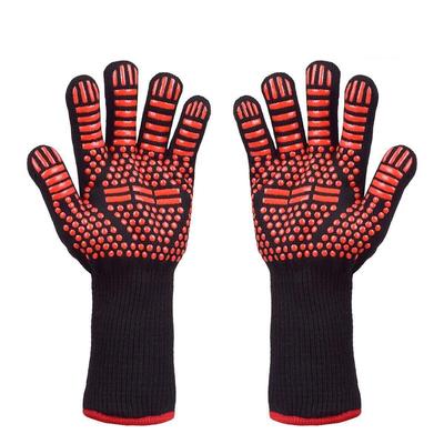 High-Temp Resistant Non-Slip BBQ Gloves: Flame Retardant, Fireproof, Heat Insulation, Anti-Scald Silicone for Microwave & Oven Use