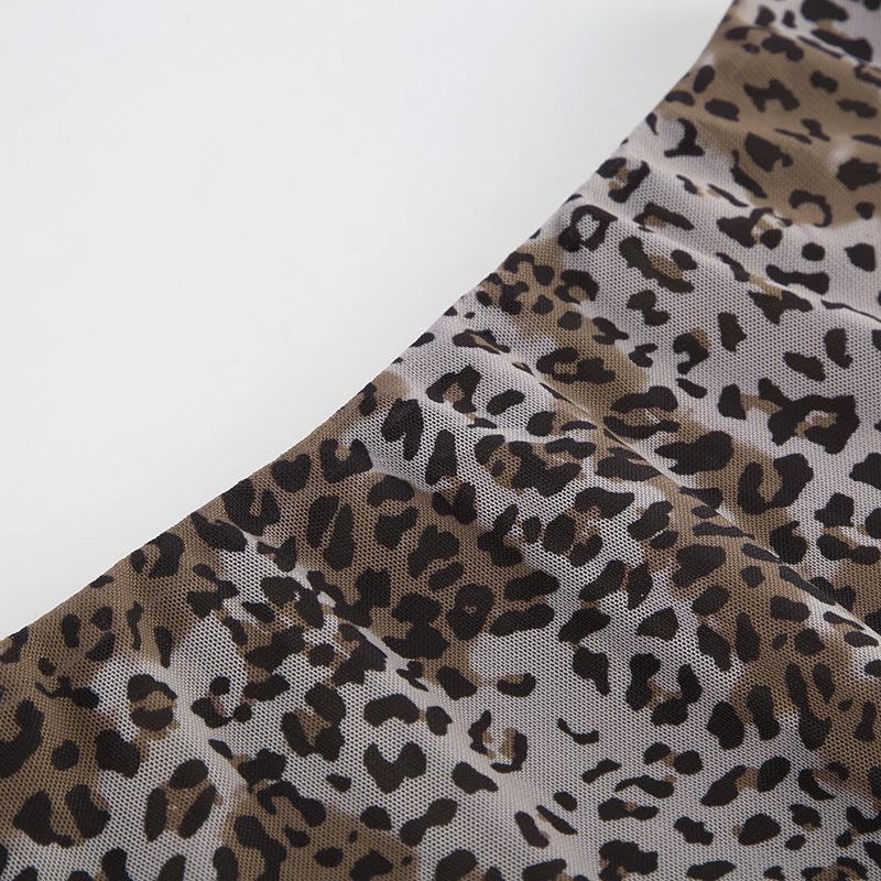 Podzim/Zima 2024 Evropský a Americký Styl Síťovaná Nepravidelná Dlouhá Sukně s Leopardím Vzorem