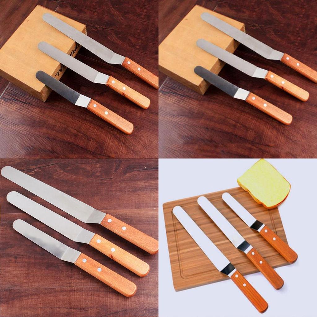 Professional Stainless Steel Wooden Handle Cake Decorating Spatula Set 4-inch 5-inch 10-inch