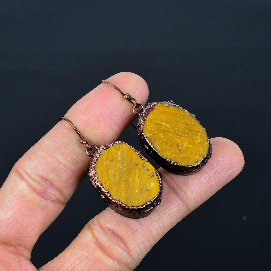 Tiger's Eye Copper Electroformed Earrings, Handmade Gemstone Earrings, Gift For Mom Antique Jewelry