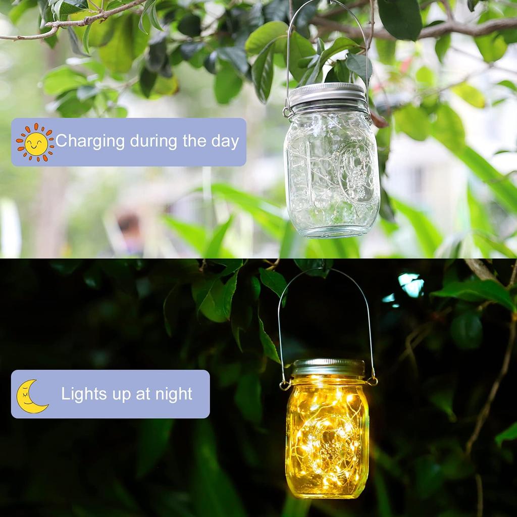 Lumini solare pentru borcan zidar cu 30 LED-uri Capac pentru borcan cu mânere, zână, licurici, rezistent la apă, pentru decorarea de nuntă de grădină. (Fără borcan)