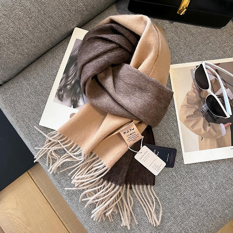 100 Pure Wool Scarves Women's Autumn Light Luxury Gradual Change Color Matching Warm Shawl