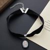 Gothic Vintage Oval Pendant Velvet Necklace Ladies Vampire Relief Witch Zircon Accessories Victoria Choker