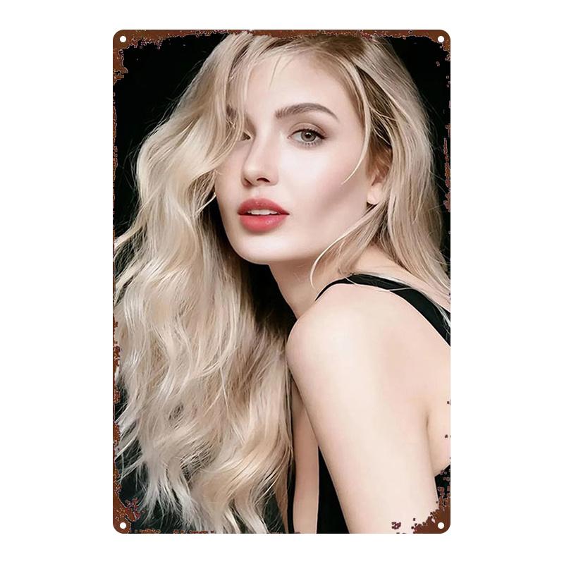 Blonde Beauty Sexy Girl D Illustration Vintage Metal Sign Aesthetic Wall Art Poster for Home Bar Decor 20x30cm(7.8x11.8inch)