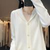 2023 Autumn/Winter Women's Round Neck Cashmere Cardigan - Stand Collar, Loose Fit, Solid Color, Trendy Knit Sweater
