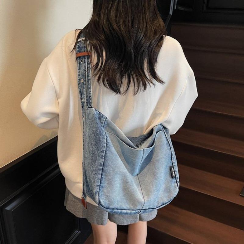 Vintage Vintage Large Capacity Crossbody Bag Washed Denim Bag Versatile Japanese Shoulder College Student Class Mailman Bag