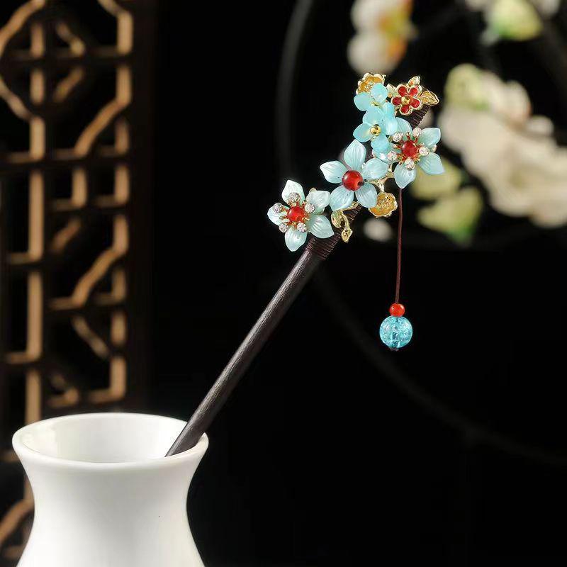 Grampo de Cabelo com Borla de Sândalo de Alta Qualidade para Penteados Updo de Hanfu Cheongsam