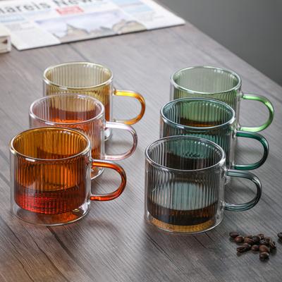 Colorful Vertical Pattern Glass Double-layer Mug Heat-resistant High Borosilicate Glass Coffee Cup Original Mugs Water Bottle