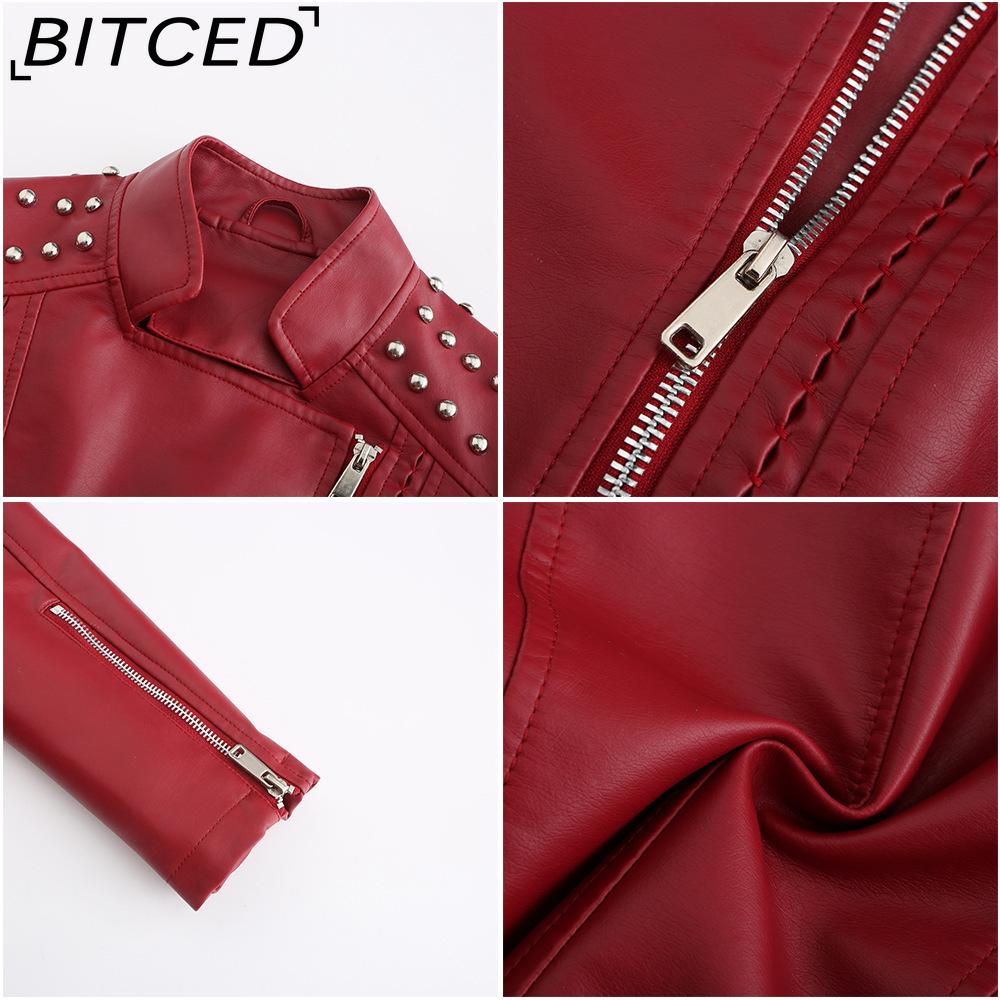 BITCED Spring/Autumn Women's Leather Jacket Slim-Fit Lightweight Short Jacket Biker Jacket