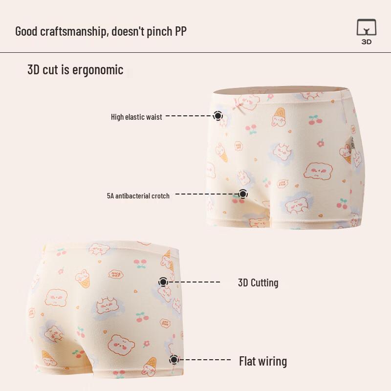 LANGSHA Girls' Pure Cotton Antibacterial Boxer Briefs