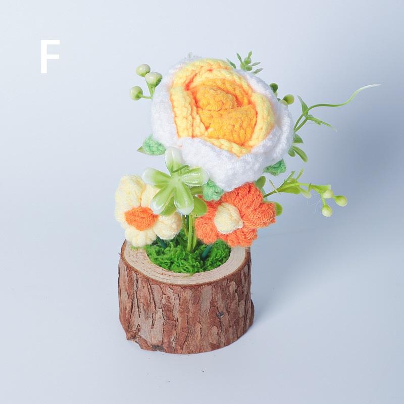Handmade Crochet Flowers Potted Ornament Car Center Console Decor Cartoon Knitting Flowers Potted Diy Decoration Accessories