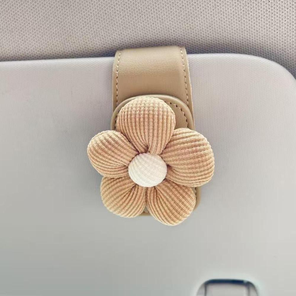 Magnetic Leather Sunshade Glasses Clip Beige Flower Sunglasses Clip Glasses Bracket Fastener Car