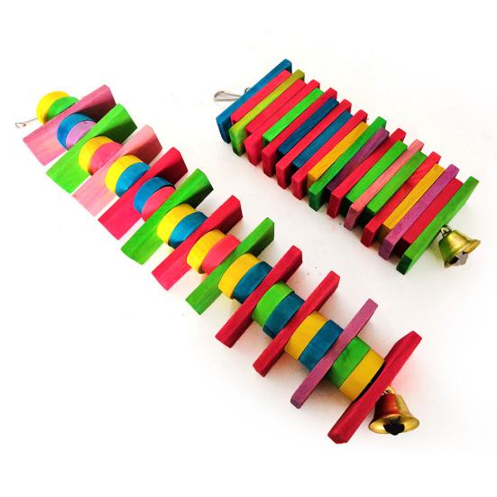 2Pcs Bird Parrot Bell Building Block Hanging Cage Bite-resistant Climb Chew Toy