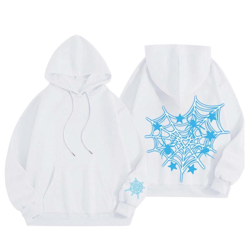 New Pink Blue Spider Web Printed Hoodie Hoodie Men's Women's Versatile Long Sleeve Comfortable Casual Warm Hoodies