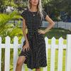 Women's Spring Fashion Pleated Print Mid-length Dress Short Sleeve Round Neck Polka Dot Pleated Dress